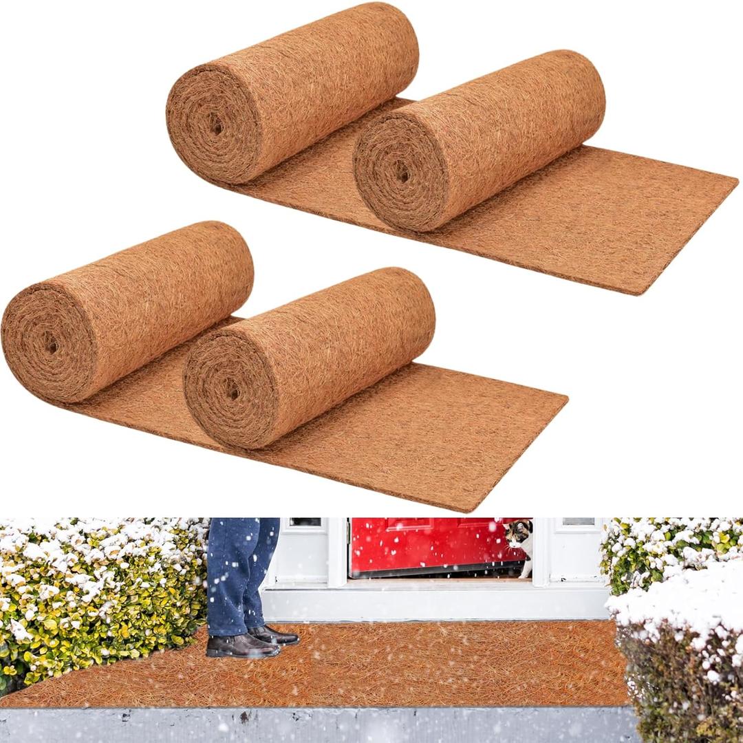 ZeeDix 4 Pack 16 x 80 Inch Thickened No-Slip Ice and Snow Carpet Mats, Natural Coconut Fiber Carpet Coco Liner Roll Snow Mats for Walkway, Steps, Front Door, Stairs, Porch Outdoor Safer Walking