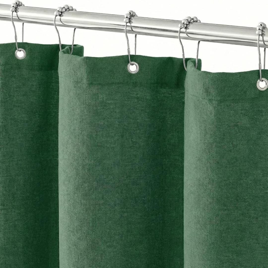 Boho Shower Curtains for Bathroom, Farmhouse Shower Curtain with Tassels, Green Shower Curtain Set, Faux Linen Fabric Shower Curtain with 12 Hooks, Hotel Quality, 72x72 Inches