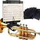1 Set Adjustable Marching Band Lyre for Trumpet with Flip Folder, Wooden Holder Trumpet Lyre with 12 Double-Sided Sheet Music Pages for Clarinet Flute Trombone Saxophone