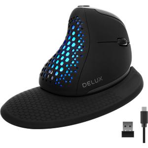 DELUX Seeker Ergonomic Mouse Wireless, Vertical Mouse with OLED Screen, 6 Buttons&Thumb Wheel Function, Silent Click, Up to 7200DPI, Programmable, Rechargeable, BT/2.4G/Wired, RGB Light(M618XSD-Black)