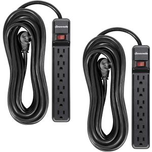 DEWENWILS 2-Pack Power Strip Surge Protector,25 Ft Extra Long Extension Cord, Low Profile Flat Plug,15 Amp Circuit Breaker, 500 Joules, Wall Mount, Black, UL Listed