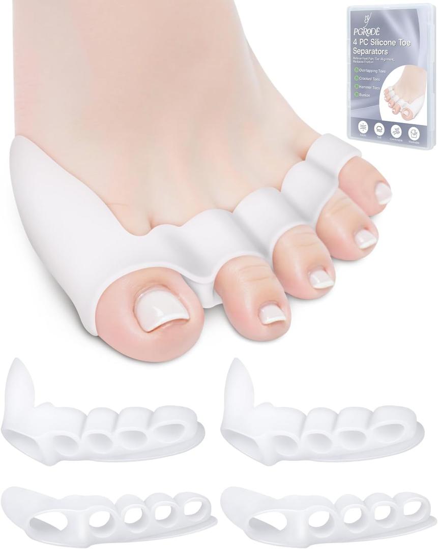 4PC Silicone Toe Separators Spacers for Women and Men Bunion Protector, Overlapping Toe Corrector Toe Alignment, Foot Pain Relief, Reduces Friction, Day and Night Use