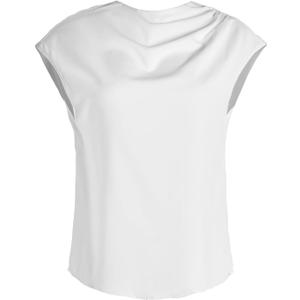 Women's Mock Neck Blouse Dolman Cap Sleeve Ruched Business Casual Tops (White, L)
