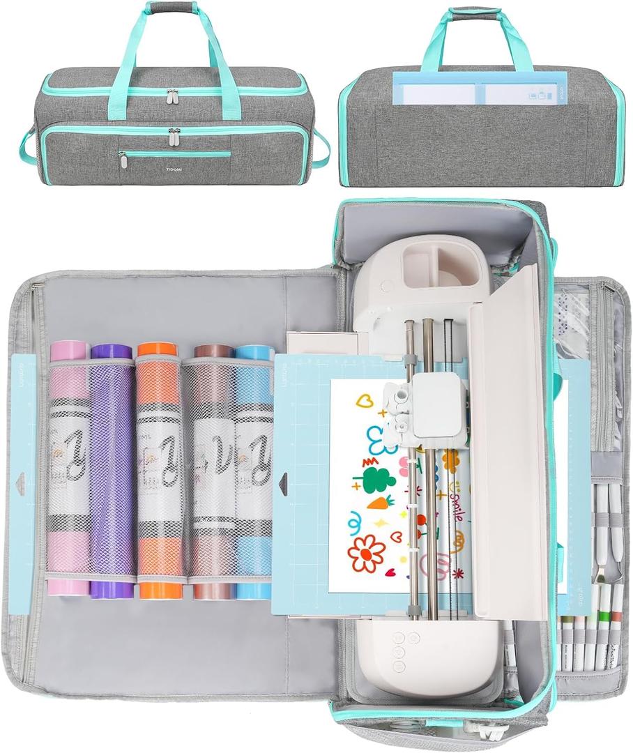 Carrying Case Fits for Cricut Maker 4/Maker 3/Explore 5/Explore 4/Explore 3/Explore Air 2, Large Travel Opening Storage Bag for Cutting Mat, Tools Accessories and Supplies, Gray&Green