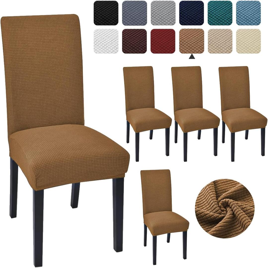 Aertiavty Chair Covers for Dining Room Set of 4 Kitchen Chair Seat Covers, Dining Room Chair Covers Chair Slipcover Parsons Chair Covers, Camel