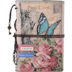 Leather Journal Notebook, MALEDEN Vintage Travel Journal for Women Refillable Sketchbook Diary Planner with Unlined Pages and Zipper Pocket (A6, Flowers)