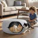 Cat Tunnel Bed - Comfort Bedz Large Donut Cave for Cats, Felt Enclosed Hideaway with Zipper, Top Perch, Interactive Toy, Washable Indoor Cat House, Light Gray