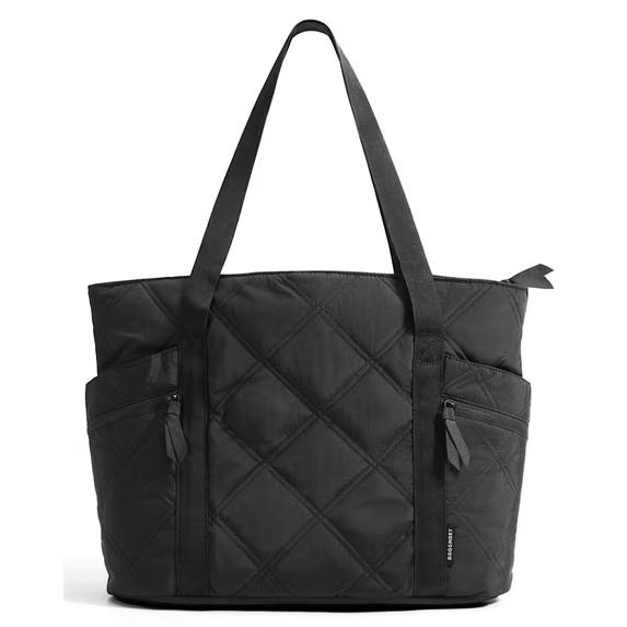 BAGSMART Crush Tote Bag for Women, 20L Puffer Work Tote with Zipper, Travel Essentials Quilted Nurse Hospital Bag, Black