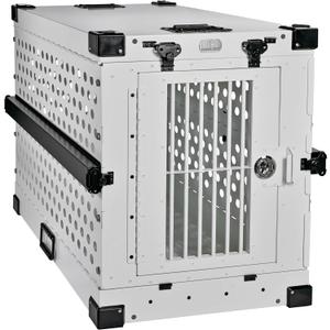 Heavy Duty Fully Collapsible Powder-Coated Aluminum Dog Crate - Medium (White) (34.6"L x 25.2"W x 28.9"H)