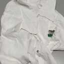 Daacee Women's Big Collar Cotton Linen Blouses Dressy Casual Long Sleeve V Neck Button Down Shirts Ladies Tops(0780-White-M)