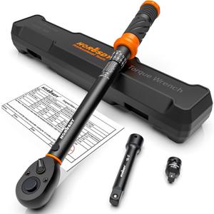 HORUSDY 1/2-Inch Drive Click Torque Wrench Set  10170 ft-lb / 13.6230.5 Nm, 3% Precision, Dual Scale, 72-Tooth Reversible Head with 5" Extension & Adapter for Car, Tire, and Motorcycle Use
