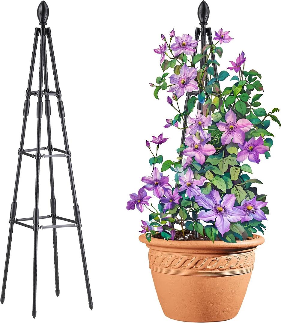AlisisFores 4 Ft Tower Obelisk Trellis for Potted Climbing Plants, Garden Trellis Rustproof Plastic Coated Metal Plant Support for Vegetables, Vines and Rose Bushes