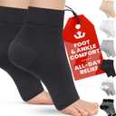 KEMFORD Ankle Compression Sleeve - 1-Pair, Plantar Fasciitis Braces - Open Toe Compression Socks for Swelling, Sprain, Neuropathy, Foot Arch Support for Men and Women - 20-30mmhg, XL, Black