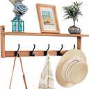 Exper City Coat Rack Wall Mount with Shelf, 26IN Wooden Coat Hanger Hooks Wall Mount with 5 Metal Hooks, Hanging Shelf with Hooks, Wood