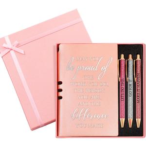  Employee Appreciation Gift Leather Journal Notebook 3 Ballpoint Pens with Box Graduation Thank You Gift for Nurse Coworker Teacher Social Worker Employee Volunteer(Rose Gold)