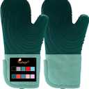 Silicone Oven Mitts-13.6 in Extended Oven Mitts Heat Resistant 500F, Oven Gloves with Soft Liner Good Grippy BPA-Free Easy to Clean Flexible-Oven Mits Set for Cooking Baking Grilling BBQ (Green)