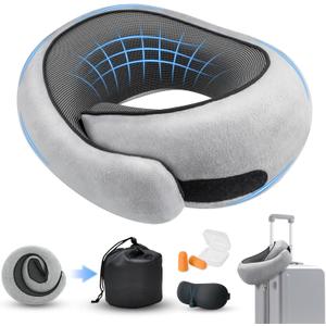 Neck Pillow for Traveling, Travel Pillows for Airplanes 2025 New 100% Pure Memory Foam, Neck Pillow Airplane with 360º Ergonomic Design, Travel Neck Pillows for Airplanes, Office and Car