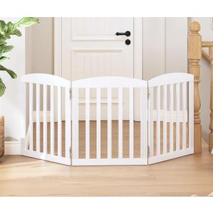 SPIRICH Dog Gate Indoor, Dog Gates for Doorways, Stairs, The House, Wooden Freestanding Foldable Pet Gate, Extra Wide Step Over Puppy Gate, 3 Panels, White