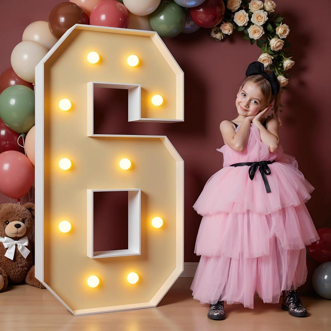 imprsv 4FT Marquee Numbers, Light Up Numbers 6 for 16th 60th Birthday Decorations, Large Light Up 6 Anniversary Party Deco, Pre-Cut Foam Board Kit