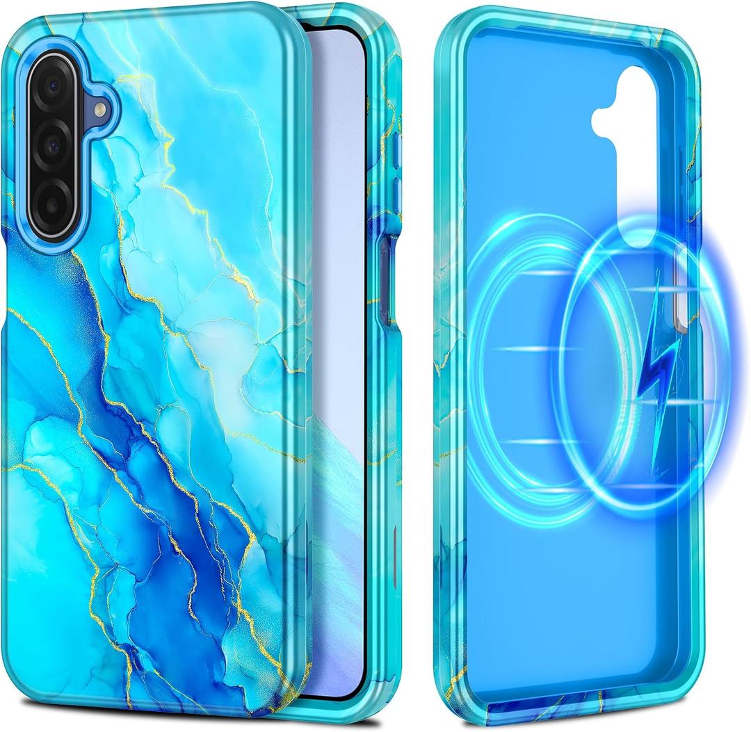 Casetego for Galaxy A17 5G Case,Compatible with MagSafe,[Military Grade Drop Test] Full Body Protection Slim Shockproof Rugged Marble Women Case for Samsung Galaxy A17 5G 6.7 inch,Blight Blue