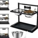 SHAINFUN Elevated/Raised Dog Bowls Stand Adjusable Height with Two 1.7L Stainless Steel Food Bowls and Spill Proof Mat, for Large and Medium Dogs.