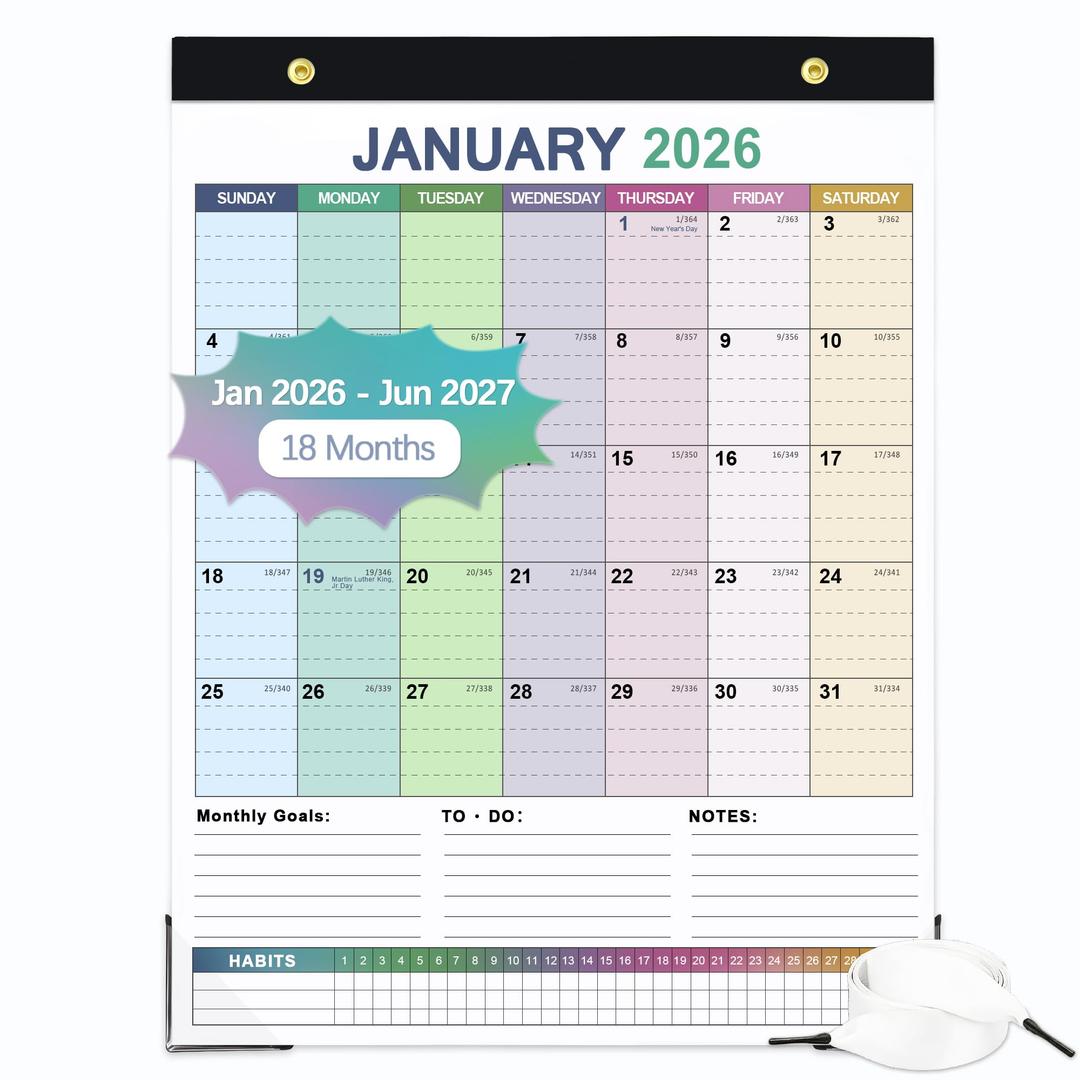 Desk Calendar 2026-2027, 18 Months Calendar from Jan. 2026 to Jun. 2027, 17" x 22" Desktop/Wall Monthly Calendar with Corner Protectors, Ample Space & Habit Tracker for Home School Office