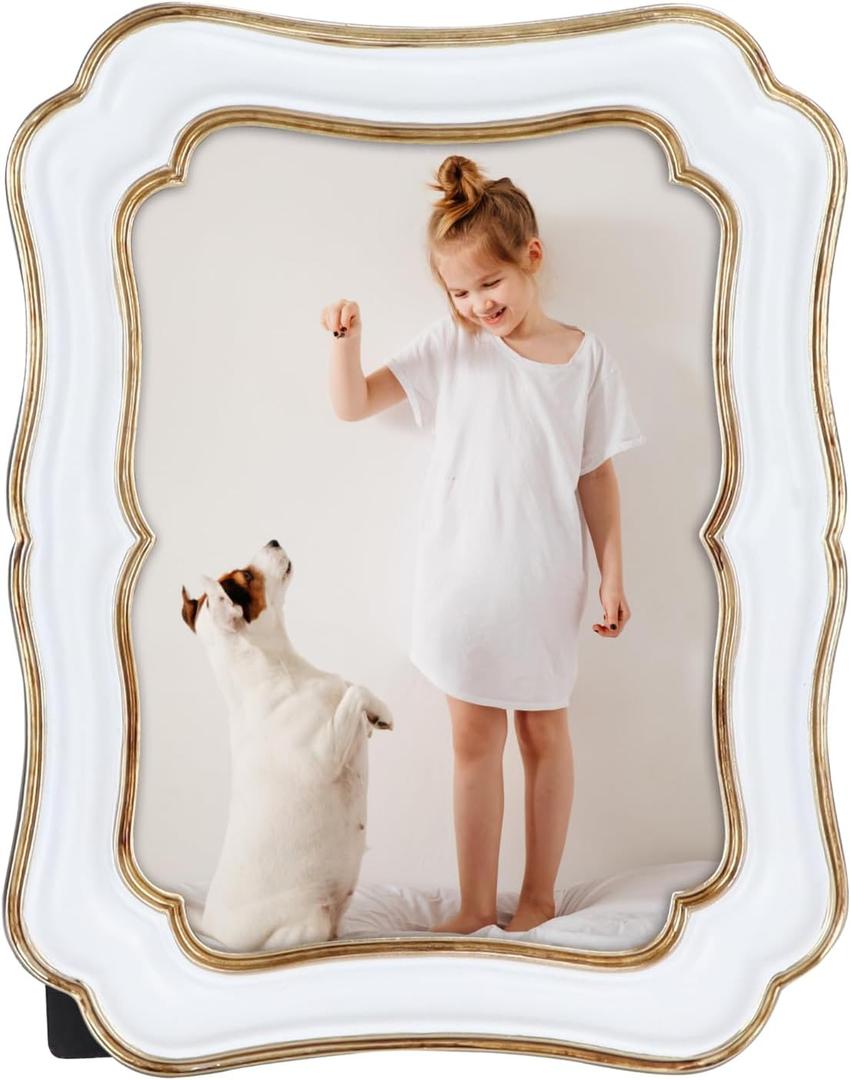 PHAREGE 5x7 Vintage Picture Frame White Gold, Ornate Antique Picture Frame for 5x7 Photo, Retro Photo Frame for Tabletop Vertical or Horizontal Display, 1 Pack