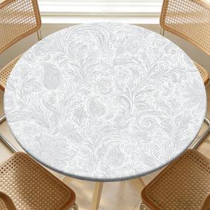 Round Fitted Table Cloth with Elastic Edge Design Table Cover Waterproof Stain-Resistant Wipeable Picnic Tablecloths Fits 38"-42" Round Tables for Camping, Dining, Indoor and Outdoor