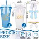 8 Pcs Bridesmaid Plastic Tumbler with Straw Lid and Twist Bow 24 oz I Do Crew and Bride Reusable Tumbler Bridal Party Proposal Gifts Bachelorette Party Gifts for Wedding Bridal Bridesmaid(Light Blue) (EXP 09/13/28)