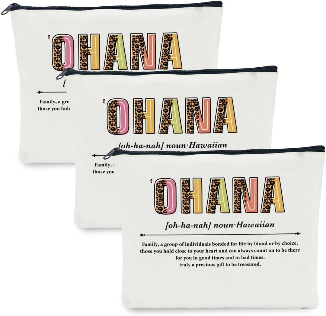 3 PCS Ohana Noun Makeup Bag Family Gifts Hawaiian Gifts Family Gifts Ideas for Women Female Mom Grandma Sister Daughter Vacation Holiday Christmas Cosmetic Bag Travel Toiletry Bag