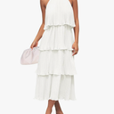 ZESICA Women's 2025 Summer Sleeveless Halter Neck Ruffle Tiered Layed Chiffon Flowy Swing Long Midi Dress.Size Medium