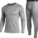 Spyder Mens Thermal Top and Bottom Set - 2 Piece Fleece Lined Thermal Shirts for Men and Long Johns Leggings Base Layer Set (Small, Heather Grey)