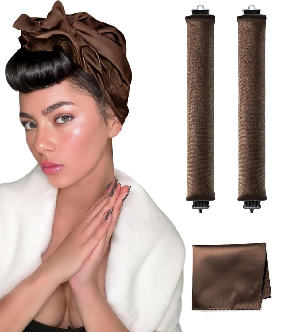 YOSHUYUKI Classic Heatless Curls Overnight Rods No Heat Hair Curlers to Sleep Jumbo Foam Large Hair Rollers for Long Short Hair Heatless Curling Rod Set Styling Tools with Satin Scarf Brown