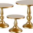 QENUIITEA Set of 3 Gold Cake Stands, Metal Round Cake Holder Dessert Pie Pizza Display Stand 8" 10" 12" Serving Tray Decoration for Wedding Celebration Party Birthday Baby Shower