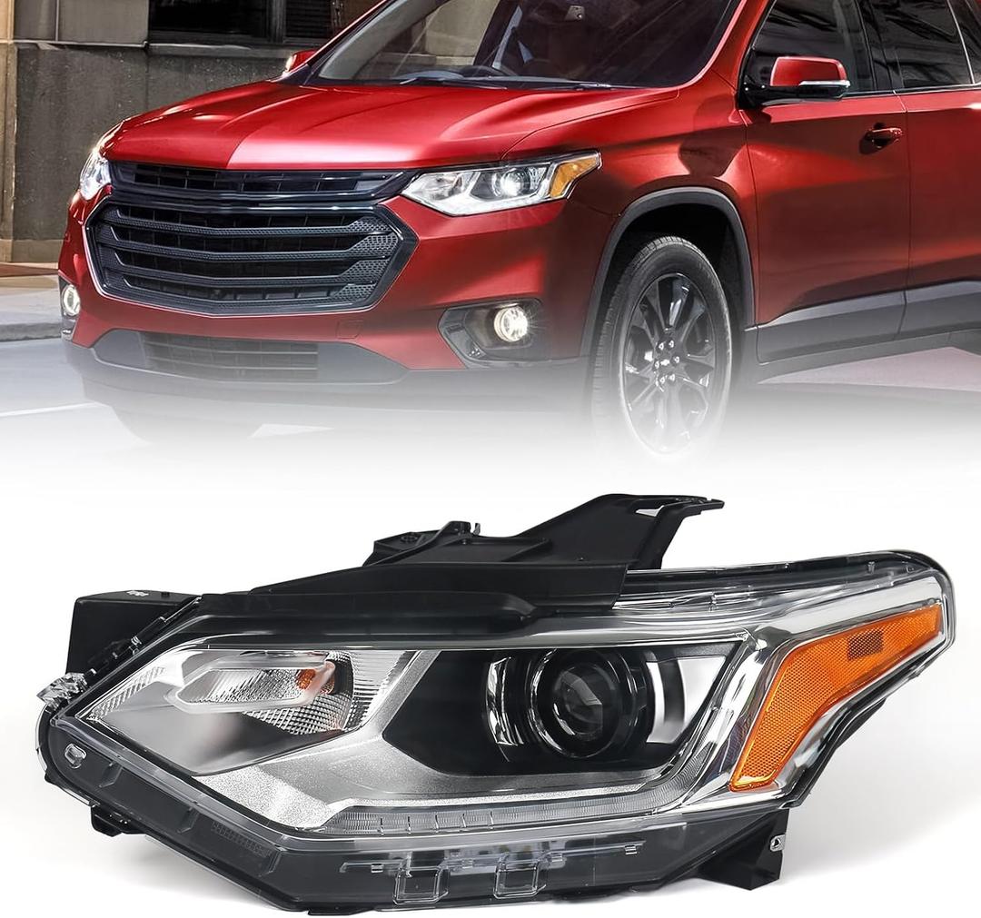 Huray Left HID/Xenon Headlight Fit for Chevy Traverse 2018-2021 L/LS/LT Cloth/LT Leather/RS Model, LH Headlamp with LED DRL Projector OE Factory Replacement for GM2502487 84887857 Driver Side