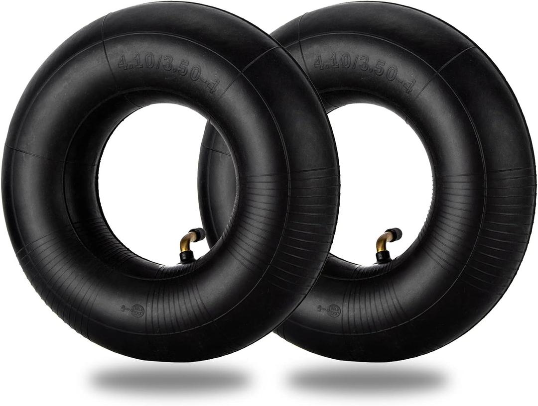4.10/3.50-4 Inner Tubes, 2 Pack Heavy Duty 3.50-4 Replacement Tire Inner Tube with TR-87 Bent Valve Stem for Wheelbarrows, Mowers, Hand Trucks, 4" Cart, Tractor, Yard Trailers