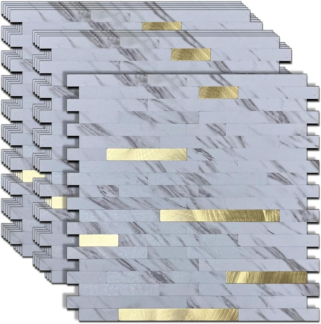 sanyeskkiy 10-Sheet Peel and Stick Backsplash Tile, PVC Mixed Metal Stick on Kitchen, Bathroom Vanities, Fireplace Décor, Laundry Table(11.81" X 11.53")