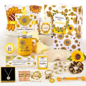 Andlane Sunflower Gifts for Women - Unique Gift Basket Set - Birthday Gifts for Women, Best Friend, or Sister - Sunshine Box Care Package, Get Well Soon, Thinking of You, Friendship Basket 18Pcs Large