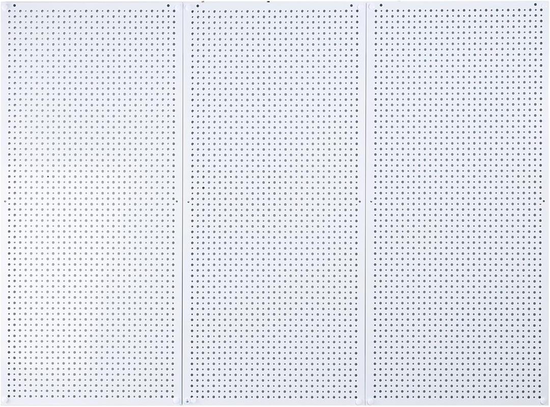 Pegboard Rack Garage Storage Steel Horizontal PegBoard Pack,Steel Pegboard Heavy Duty- 3 Pack 16-Inch X 36-Inch Metal Peg Board Tool Organization Panels (White)