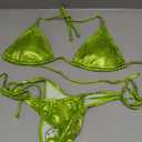 Women's Metallic Snakeskin Print Bathing Suit High Waisted Triangle Tie Side Swimsuit Bikini Set (Green), S