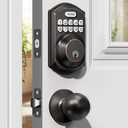 TEEHO TE001K Keyless Entry Door Lock with Handle, Electronic Keypad Deadbolt with 2 Knobs, High-Security Front Door Handle Set for Home & Rental, Smart Auto-Locking, Easy Install, Oil-Rubbed Bronze