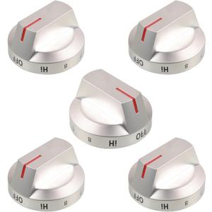 Upgraded DG94-04167 Stove Knobs Replacement for Samsung Gas Range Stove Knobs, Replace Samsung DG94-04167A DG94-04167D Knobs NX60A6111SS NX60A6311SS NX60A6511SS/AA NX60A6511SG/AA knobs Silver 5Pcs