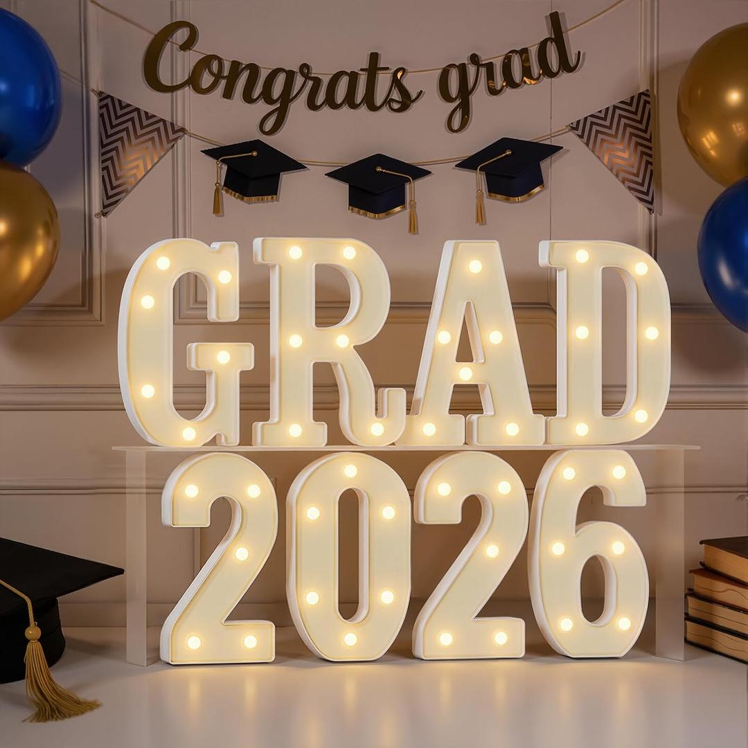 imprsv Graduation Party Decorations with GRAD 2026 Marquee Letters Numbers, 8Pcs Grad 2026 Light Up Letters, LED Alphabet Number for Graduation Table Decor