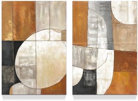 Modern Abstract Wall Art Prints: Contemporary Abstract Color Block Painting Aesthetic Neutral Black Brown Artwork Geometric Canvas Picture for Living Room Bedroom Office 11" x 16" x 2 Panel
