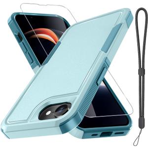 for iPhone 16e Case & iPhone 17e Case, with Screen Protector,Military Grade Heavy Duty Shockproof Phone Cover with Wrist Lanyard Strap for iPhone 16e & iPhone 17e,Mint Green