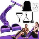 2026 Upgrade Foot Pedal Resistance Band, Adjustable 4-Tube Pedal Ankle Puller Resistance Band with Handle, Multifunction Home Gym Equipment, Stirrup Puller for Men Women for Full Body Exercise -Purple