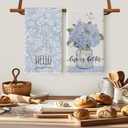 4 Pcs Blue Spring Hydrangeas Kitchen Towels, 27.5x20 Inch Watercolor Floral Decorative Kitchen Hand Towels, Summer Farmhouse Absorbent Dishcloth Fast Drying for Cooking (Hydrangeas)