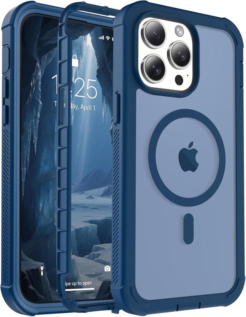 Magnetic for iPhone 14 Pro Max Case, [Compatible with MagSafe][Military Grade Drop Protection][Heavy Duty Protection][Non-Slip][Shockproof] 2-Layer Durable Bumper Phone Case 6.7''-Deep Blue