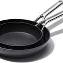 OXO Professional 8" and 10" Frying Pan Skillet Set, Hard Anodized Ceramic Nonstick Cookware PFAS-Free, Stainless Steel, Induction Suitable, Diamond Reinforced Coating, Dishwasher and Oven Safe, Black