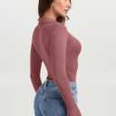 PINKMSTYLE Women Sexy V Neck Long Sleeve Bodysuit Slim Fit Ruched Going Out Y2K Top Flared Sleeve Collared Shirts Fall Outfit (S)